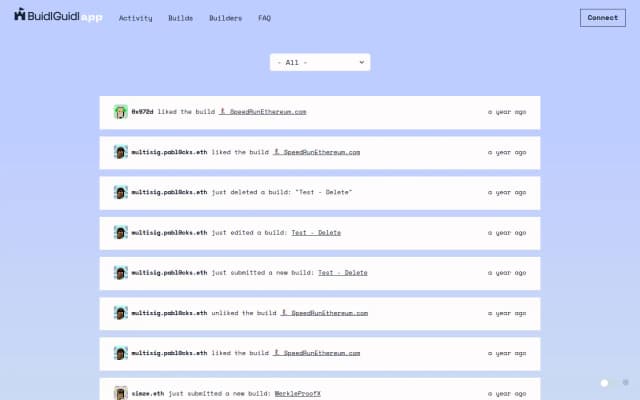 The v3.5 activity feed listing builds submitted, edited and liked by builders