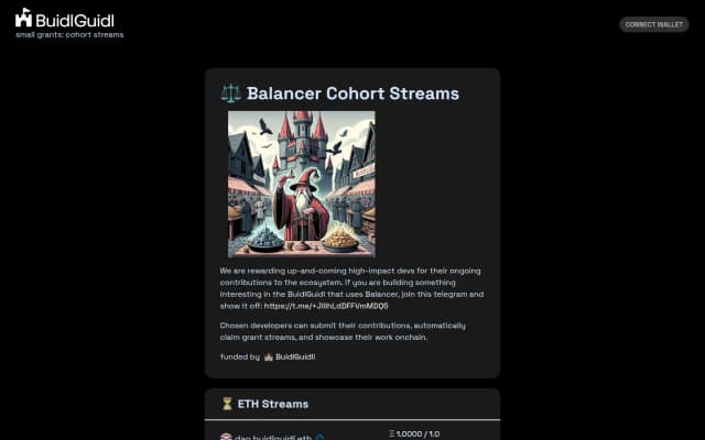 Balancer cohort site with its illustrated card, rewarding devs building on Balancer