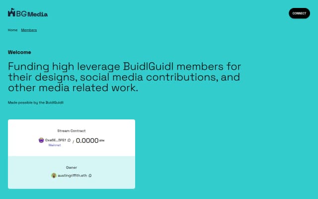 BG Media cohort site: teal page funding design, social media and media work